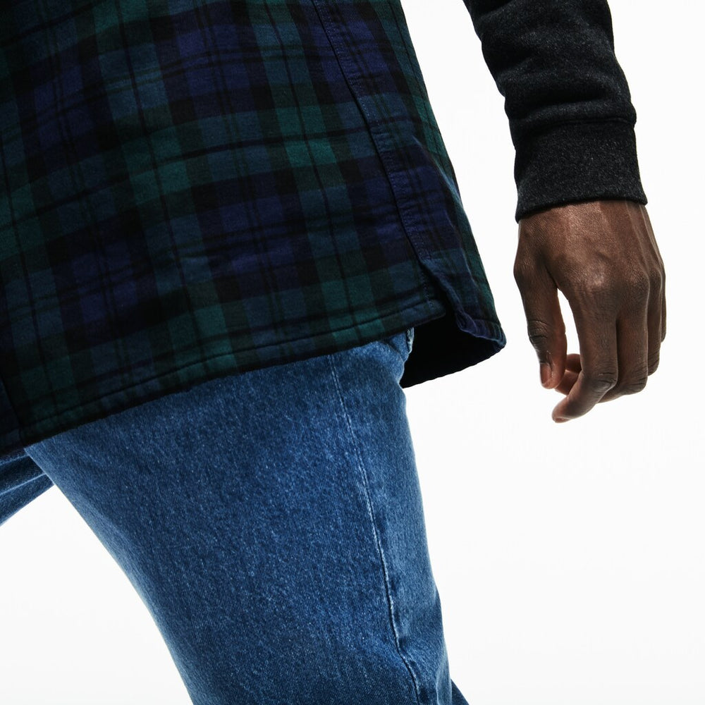 Mens   Regular Fit Hooded Check Cotton Flannel Shirt | Lacoste Green / White • Dcj