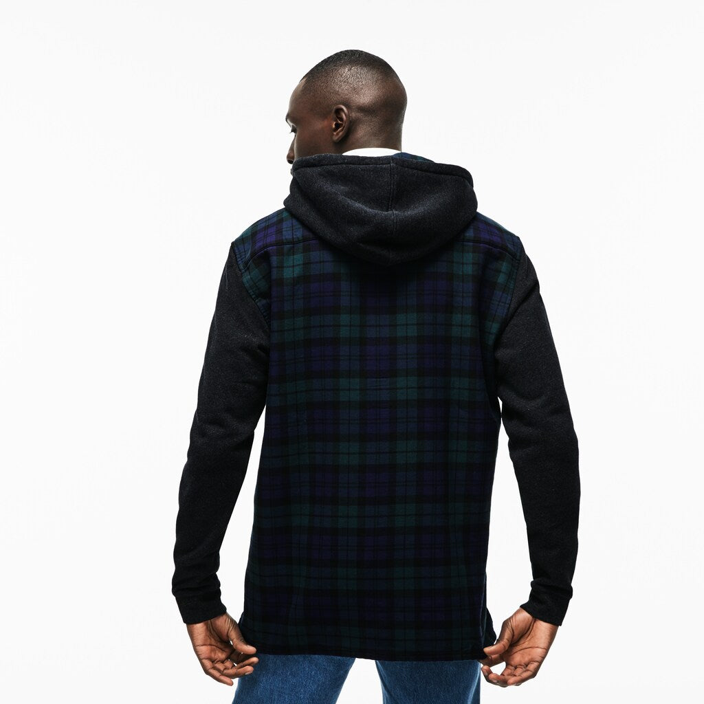 Mens   Regular Fit Hooded Check Cotton Flannel Shirt | Lacoste Green / White • Dcj