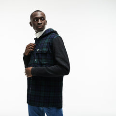 Mens   Regular Fit Hooded Check Cotton Flannel Shirt | Lacoste Green / White • Dcj