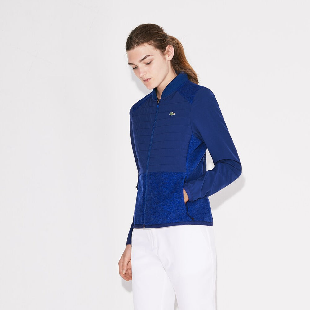 Womens Wo  SPORT Quilted Taffeta And Fleece Golf Jacket | Lacoste Navy Blue / Blue • Ekt