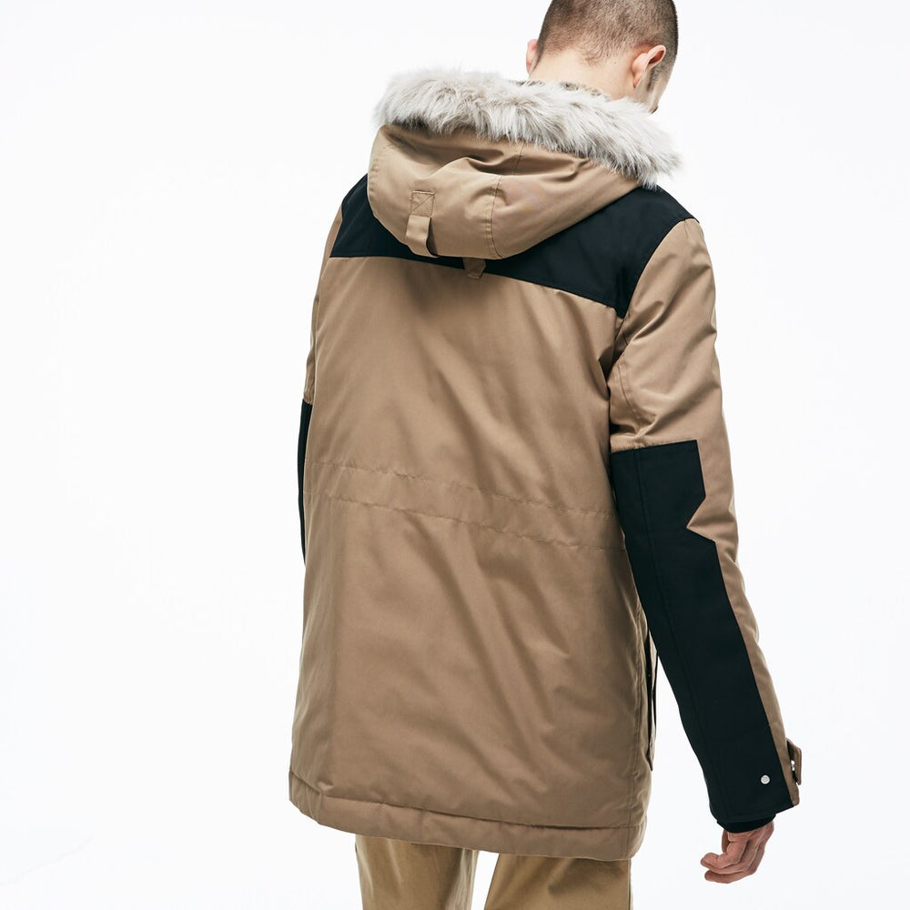 Mens Unisex LIVE Water-Resistant Canvas Quilted Parka | Lacoste Beige / Black • D8N
