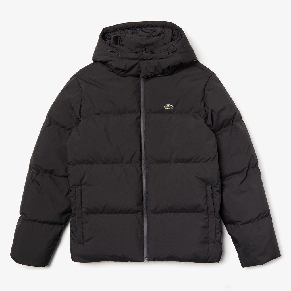 Mens   Detachable Hood Quilted Water-Resistant Taffeta Jacket | Lacoste Black • 031