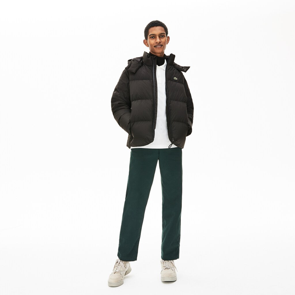Mens   Detachable Hood Quilted Water-Resistant Taffeta Jacket | Lacoste Black • 031