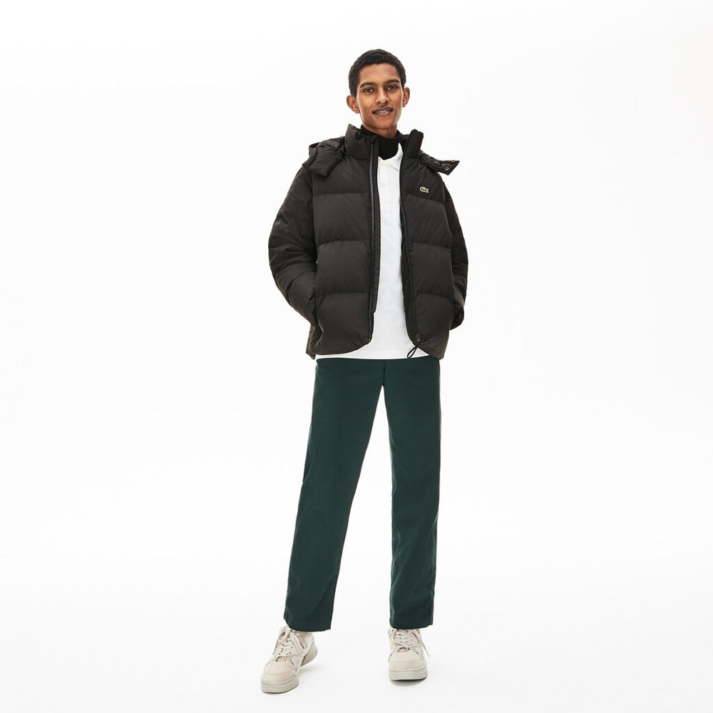 Mens   Detachable Hood Quilted Water-Resistant Taffeta Jacket | Lacoste Black • 031