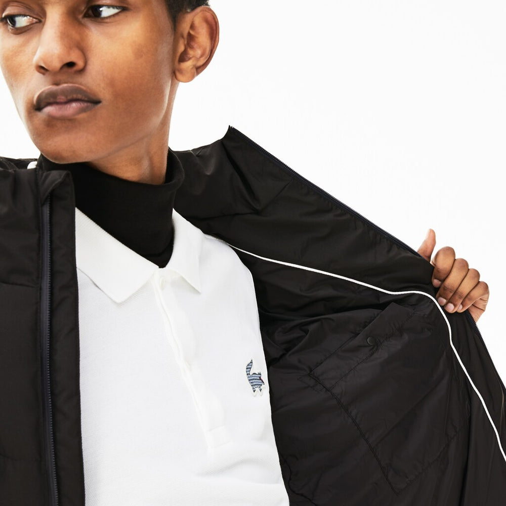 Mens   Detachable Hood Quilted Water-Resistant Taffeta Jacket | Lacoste Black • 031