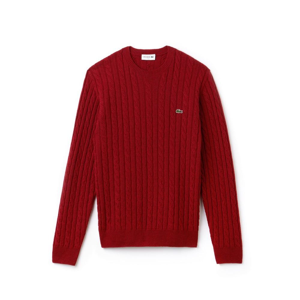 Mens   Crew Neck Wool Cable Knit Effect Sweater | Lacoste Red • Eu7