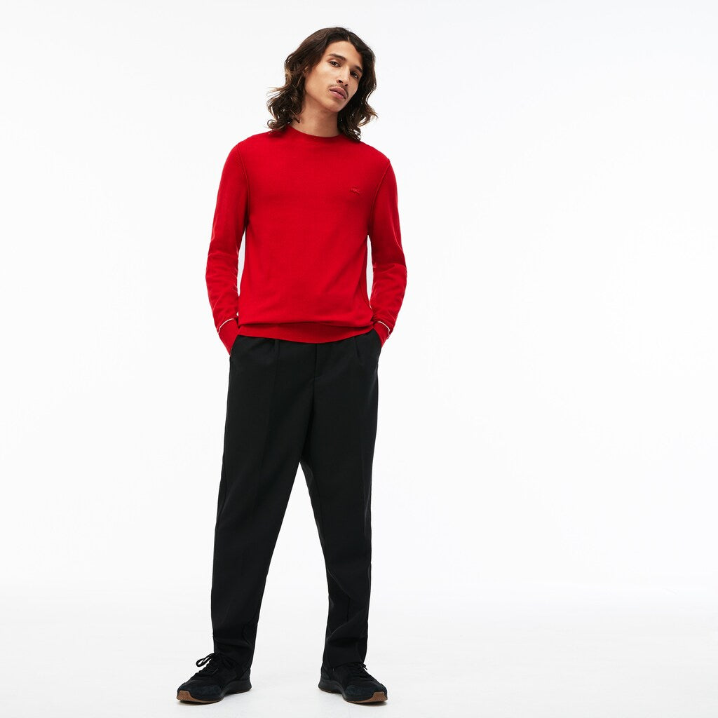 Mens   LIVE Crew Neck Cotton And Cashmere Jersey Sweater | Lacoste Red / White • Bml