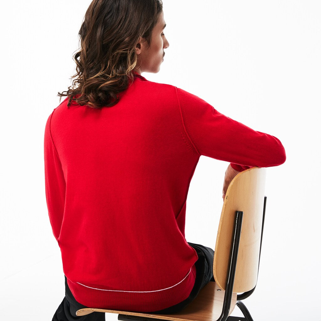 Mens   LIVE Crew Neck Cotton And Cashmere Jersey Sweater | Lacoste Red / White • Bml