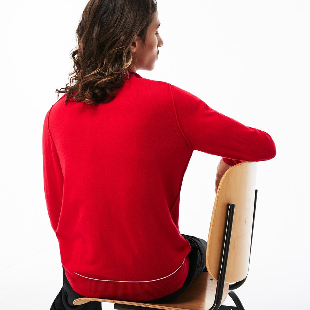 Mens   LIVE Crew Neck Cotton And Cashmere Jersey Sweater | Lacoste Red / White • Bml
