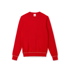 Mens   LIVE Crew Neck Cotton And Cashmere Jersey Sweater | Lacoste Red / White • Bml