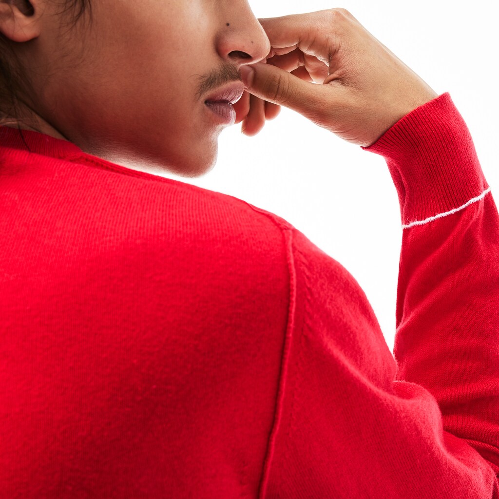 Mens   LIVE Crew Neck Cotton And Cashmere Jersey Sweater | Lacoste Red / White • Bml
