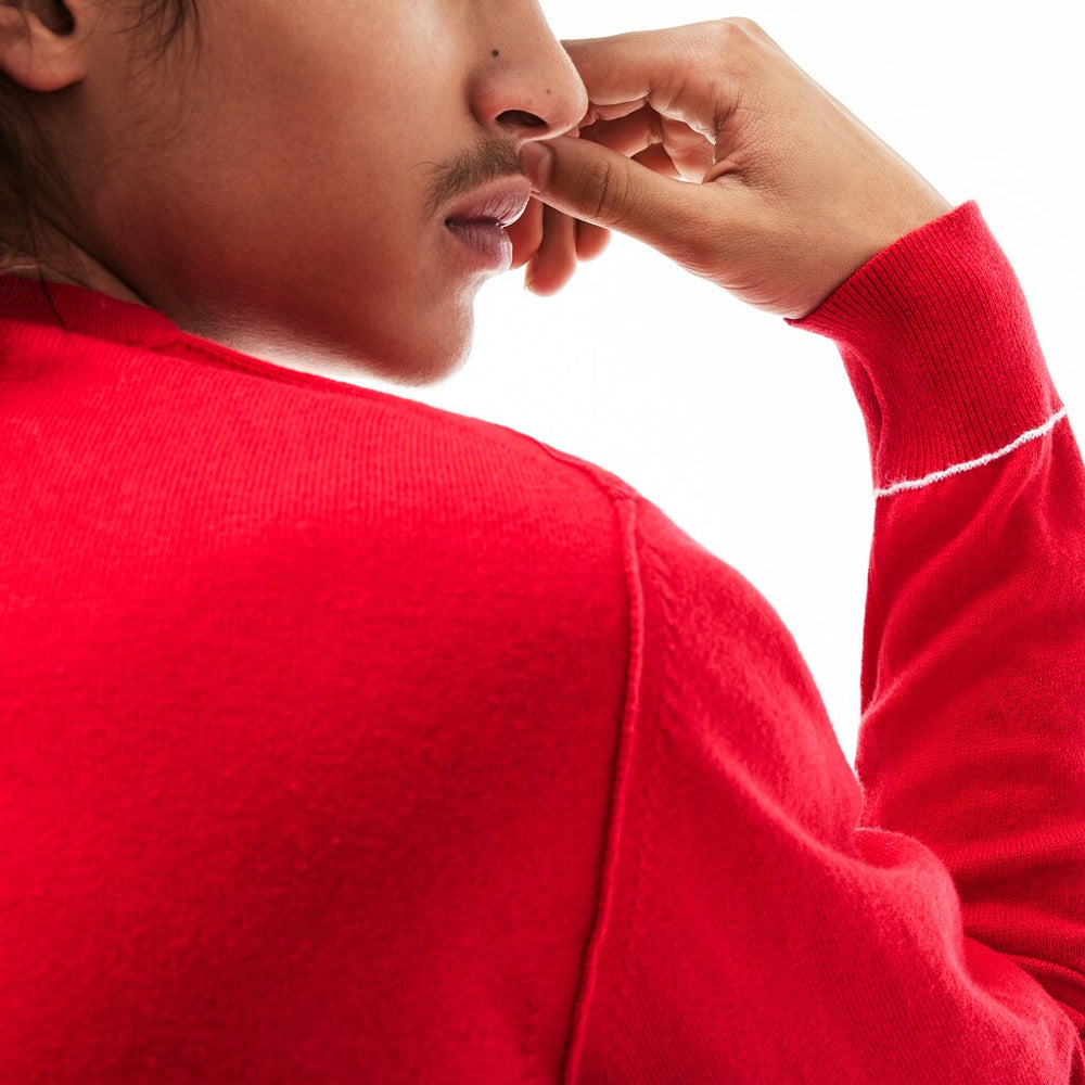 Mens   LIVE Crew Neck Cotton And Cashmere Jersey Sweater | Lacoste Red / White • Bml