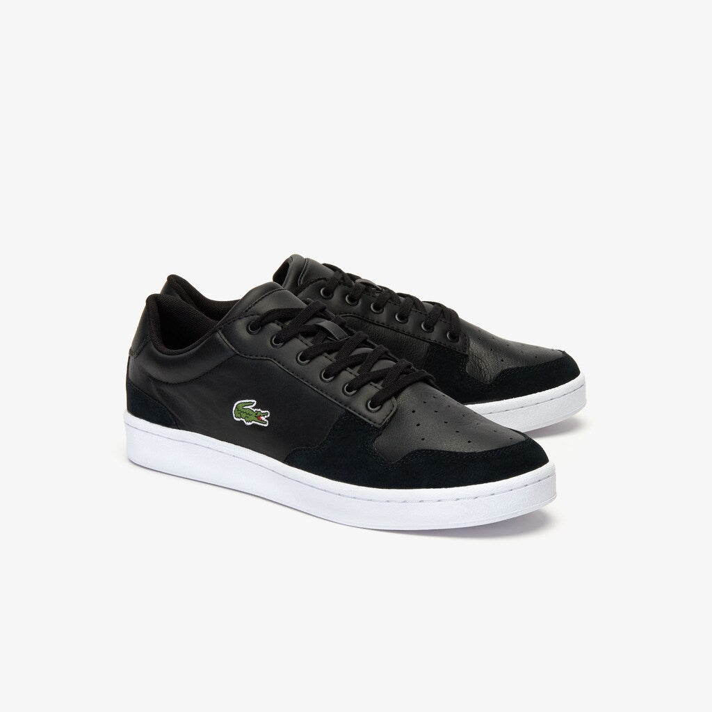 Mens   Masters Cup Leather and Suede Sneakers | Lacoste Black/White • 312