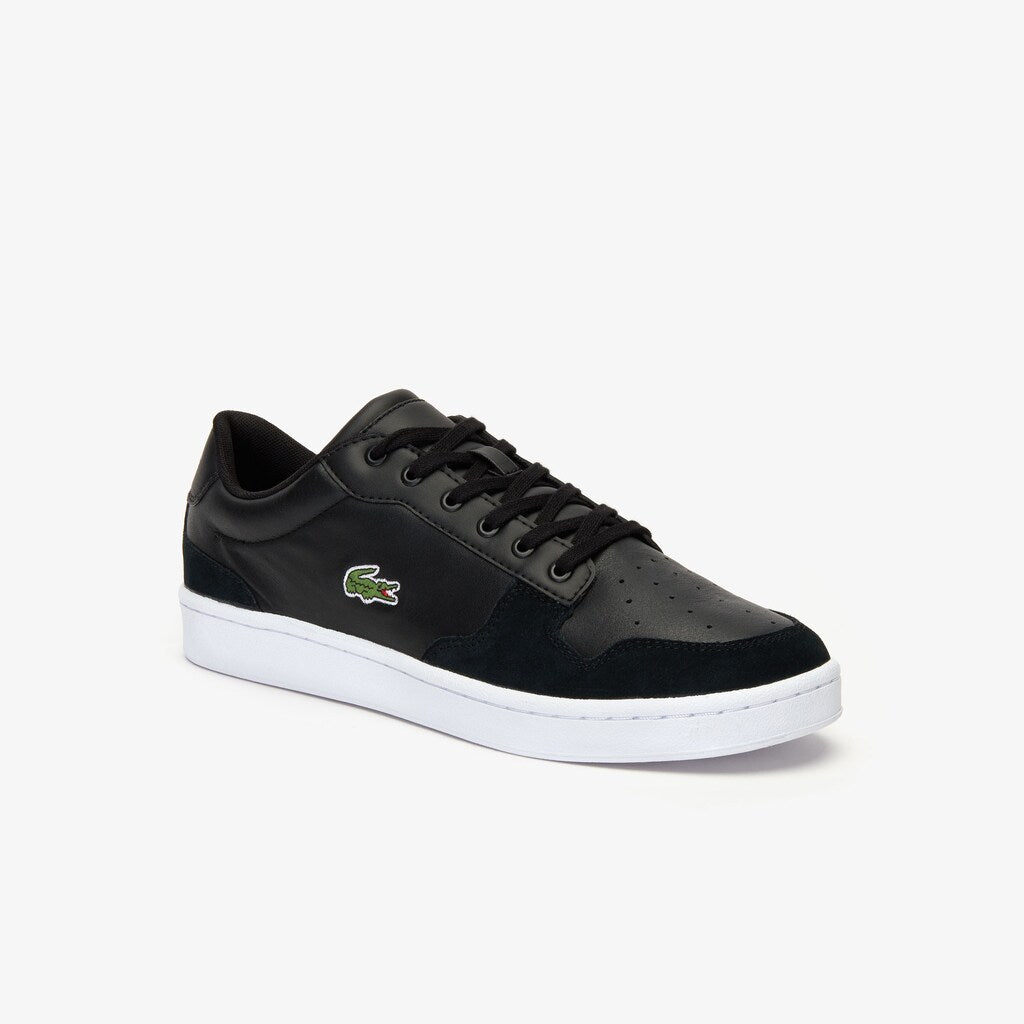Mens   Masters Cup Leather and Suede Sneakers | Lacoste Black/White • 312
