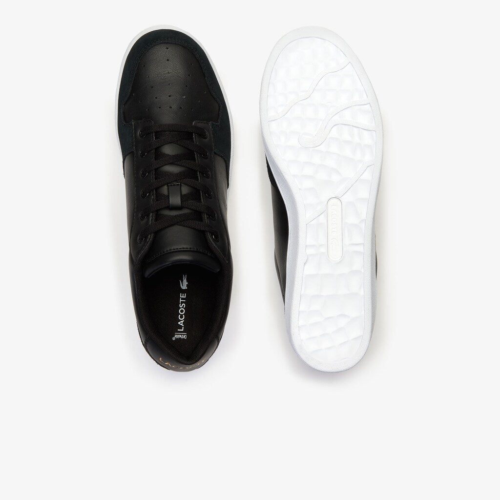 Mens   Masters Cup Leather and Suede Sneakers | Lacoste Black/White • 312