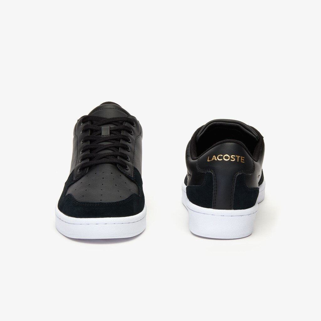 Mens   Masters Cup Leather and Suede Sneakers | Lacoste Black/White • 312