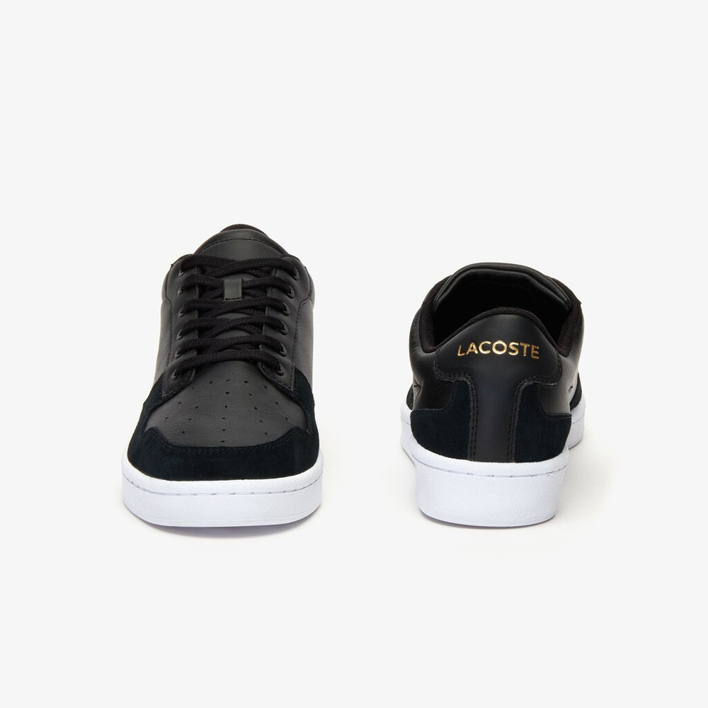 Mens   Masters Cup Leather and Suede Sneakers | Lacoste Black/White • 312