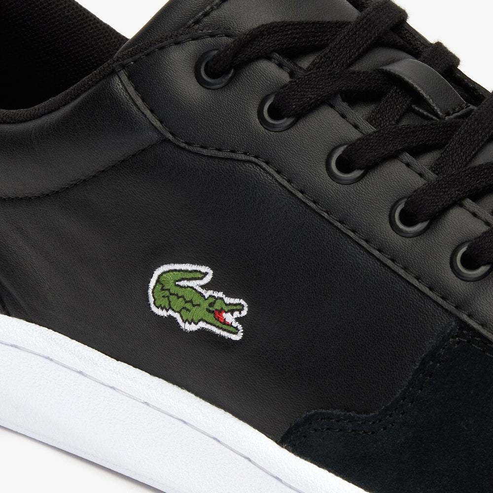 Mens   Masters Cup Leather and Suede Sneakers | Lacoste Black/White • 312