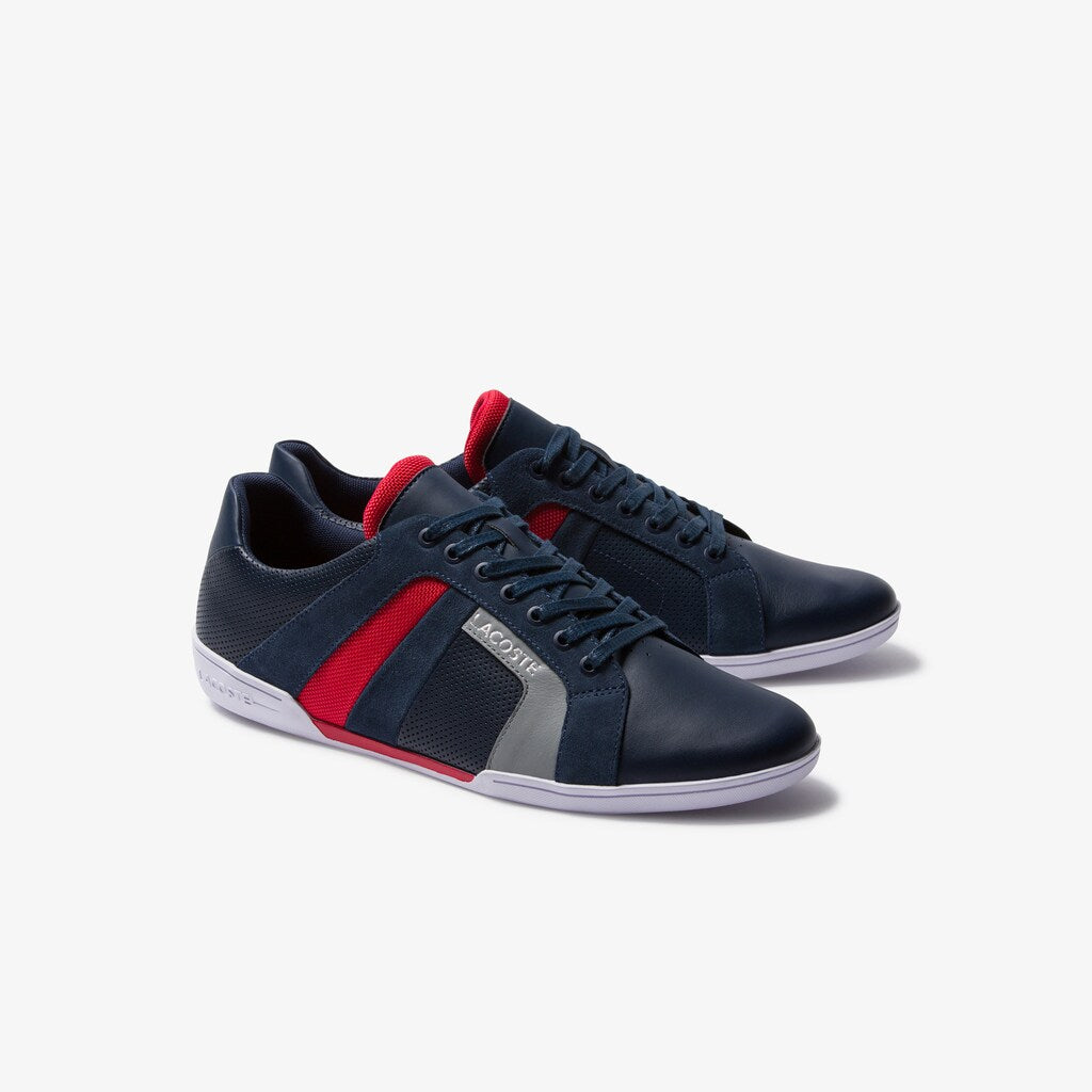 Mens   Chaymon Club Leather and Suede Sneakers | Lacoste Nvy/Red • 144