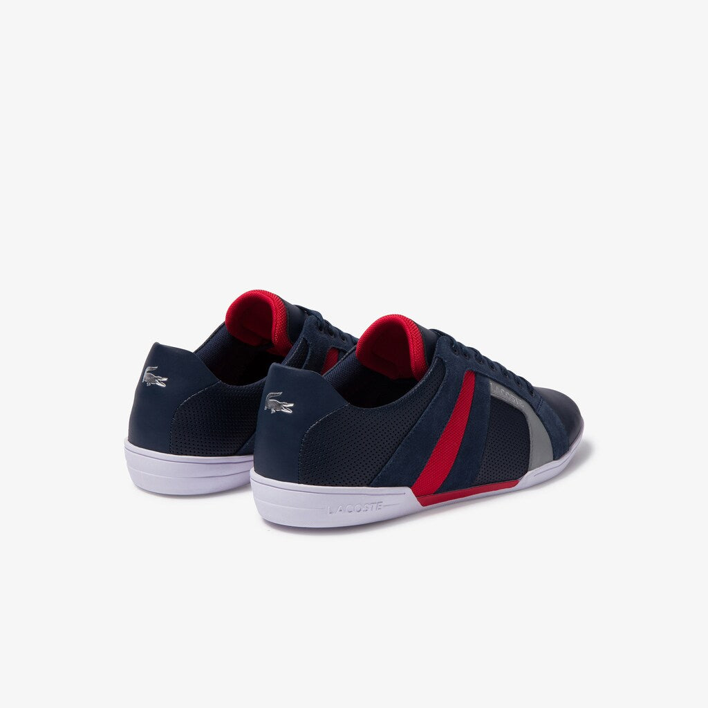 Mens   Chaymon Club Leather and Suede Sneakers | Lacoste Nvy/Red • 144