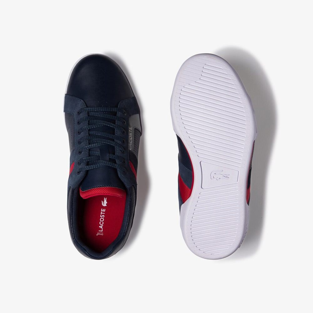 Mens   Chaymon Club Leather and Suede Sneakers | Lacoste Nvy/Red • 144