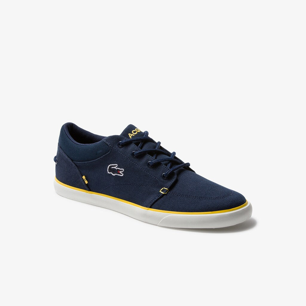 Mens   Bayliss Canvas Sneakers | Lacoste Navy/Yellow • 2M3