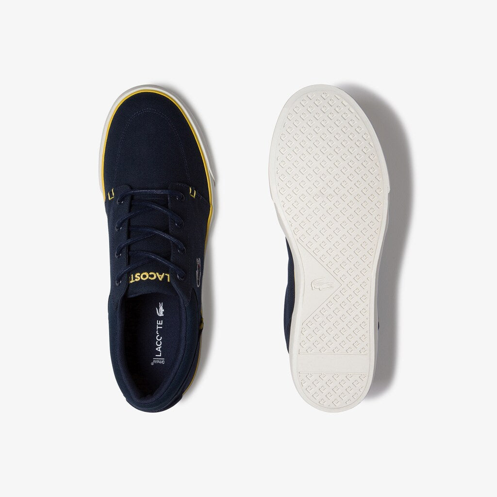 Mens   Bayliss Canvas Sneakers | Lacoste Navy/Yellow • 2M3