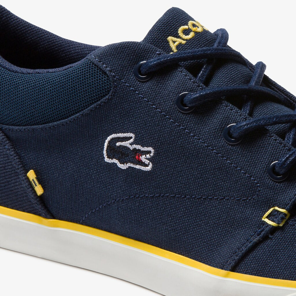 Mens   Bayliss Canvas Sneakers | Lacoste Navy/Yellow • 2M3