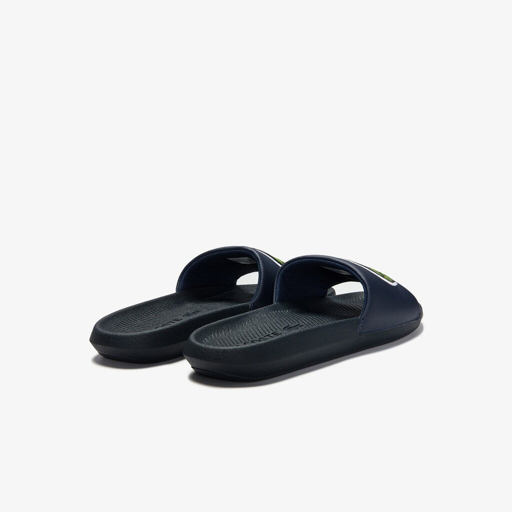 Mens   Croco Synthetic and PU Slides | Lacoste Navy/Green • 2S3
