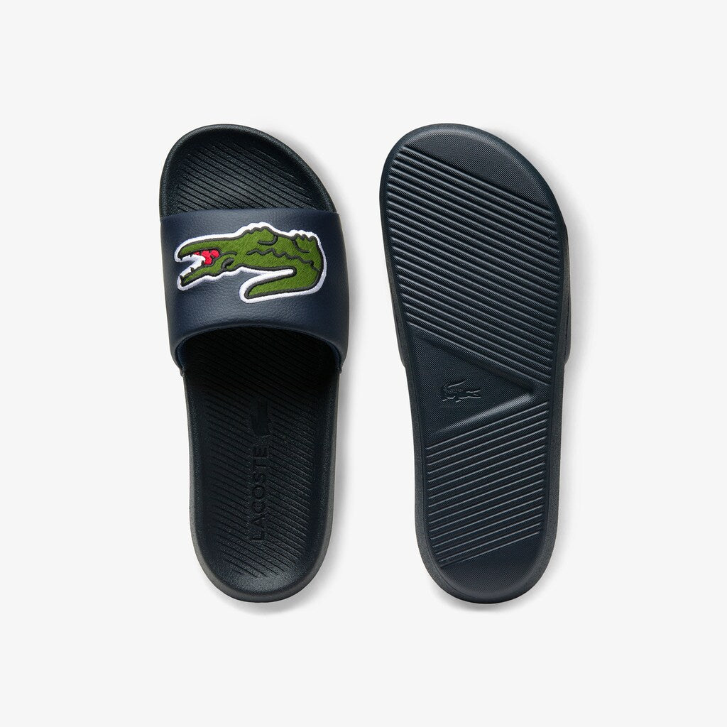 Mens   Croco Synthetic and PU Slides | Lacoste Navy/Green • 2S3