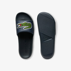 Mens   Croco Synthetic and PU Slides | Lacoste Navy/Green • 2S3