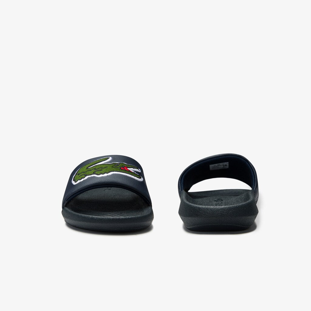 Mens   Croco Synthetic and PU Slides | Lacoste Navy/Green • 2S3
