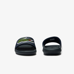 Mens   Croco Synthetic and PU Slides | Lacoste Navy/Green • 2S3