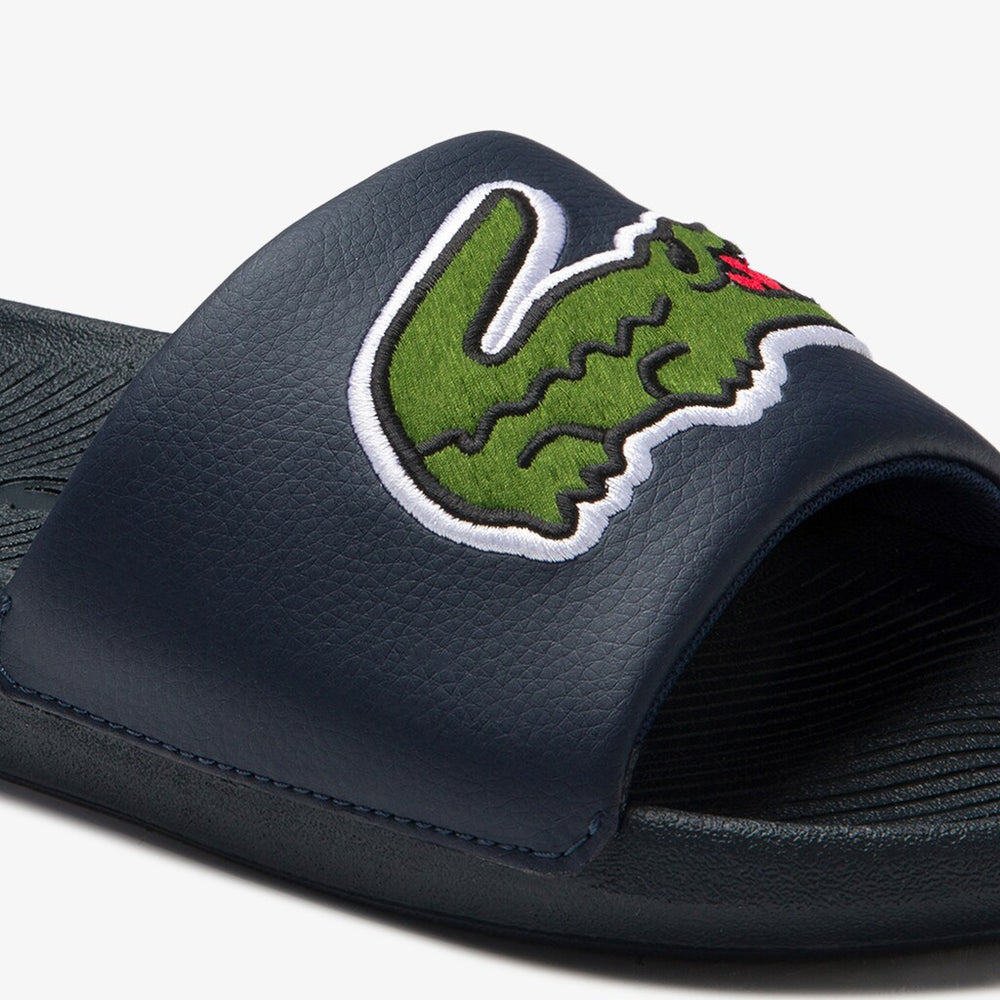 Mens   Croco Synthetic and PU Slides | Lacoste Navy/Green • 2S3