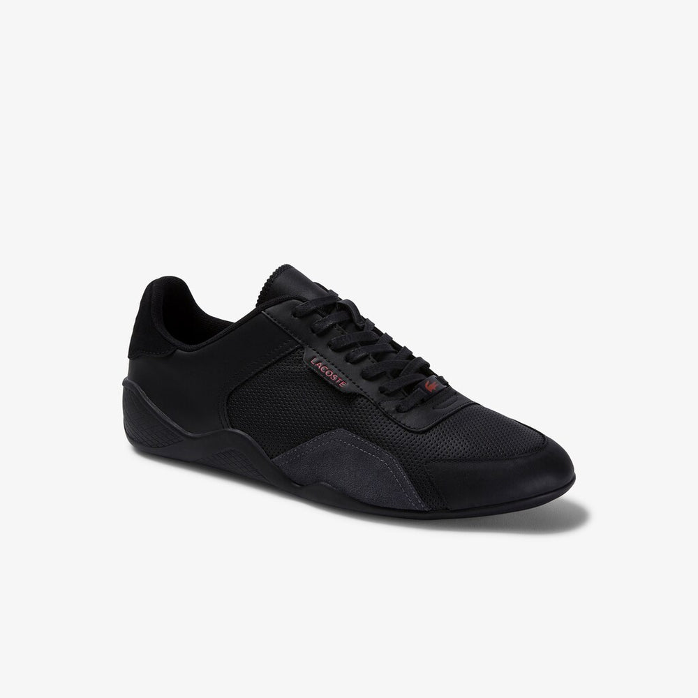 Mens   Hapona Leather and Synthetic Sneakers | Lacoste Black/Red • 1B5