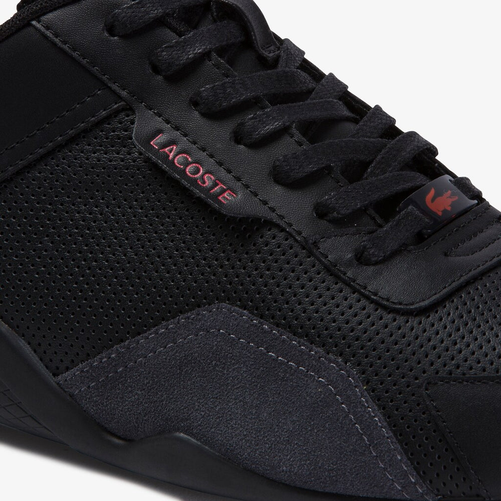 Mens   Hapona Leather and Synthetic Sneakers | Lacoste Black/Red • 1B5