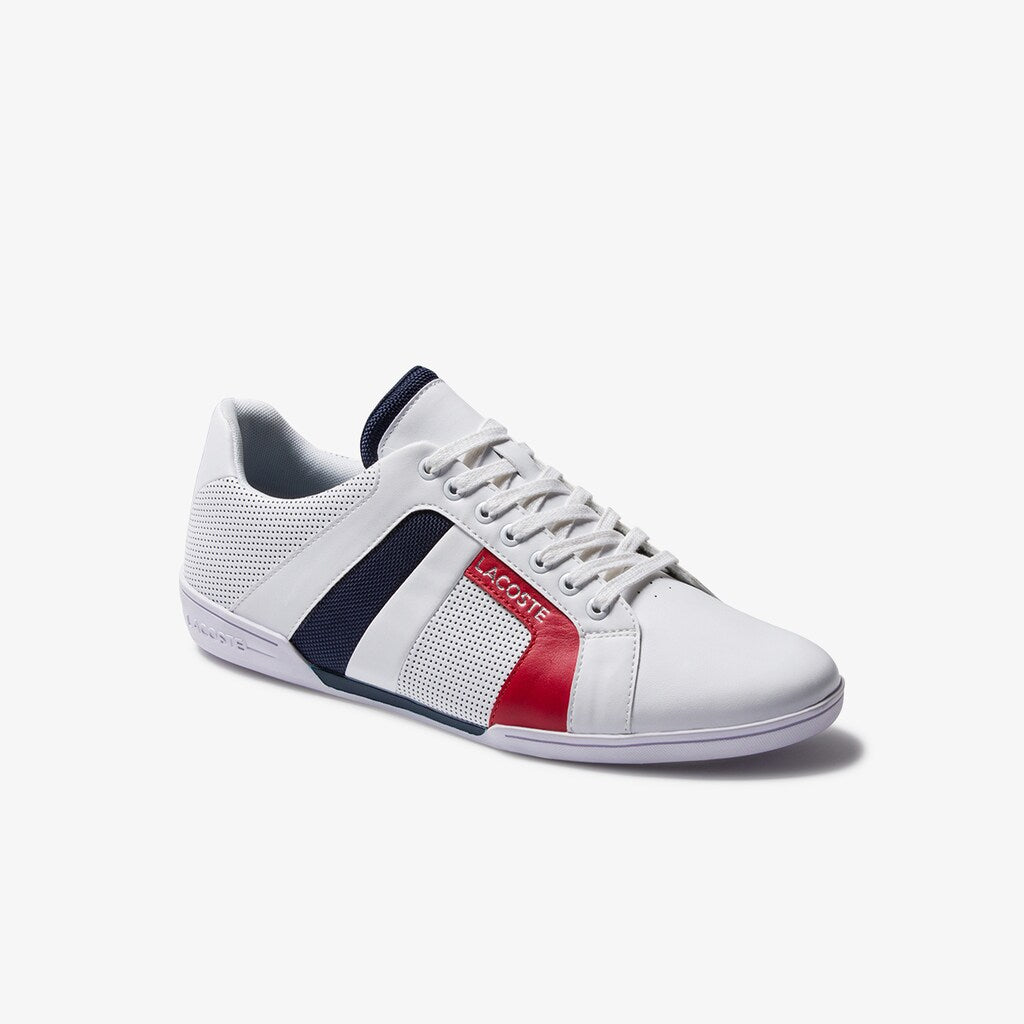 Mens   Chaymon Club Leather and Mesh Sneakers | Lacoste White / Navy • 042