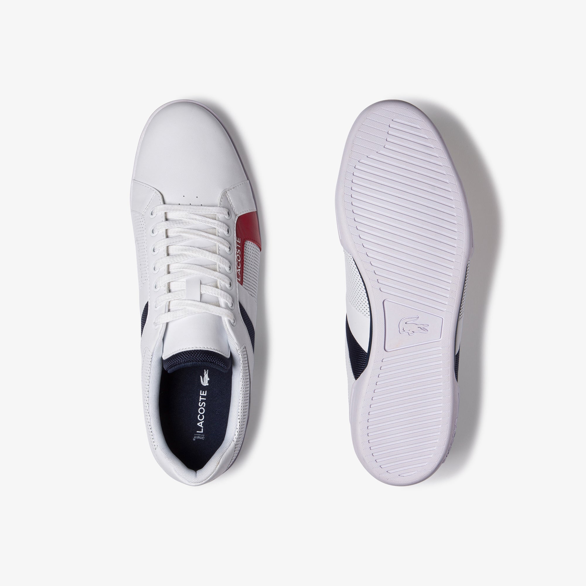 Mens   Chaymon Club Leather and Mesh Sneakers | Lacoste White / Navy • 042