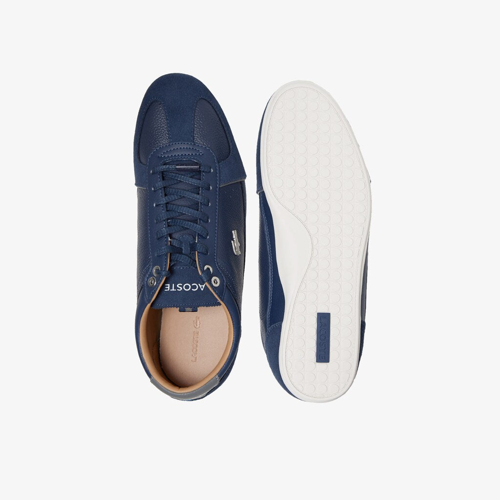 Mens   Evara Leather and Suede Sneakers | Lacoste Navy/Dark Grey • 8F7