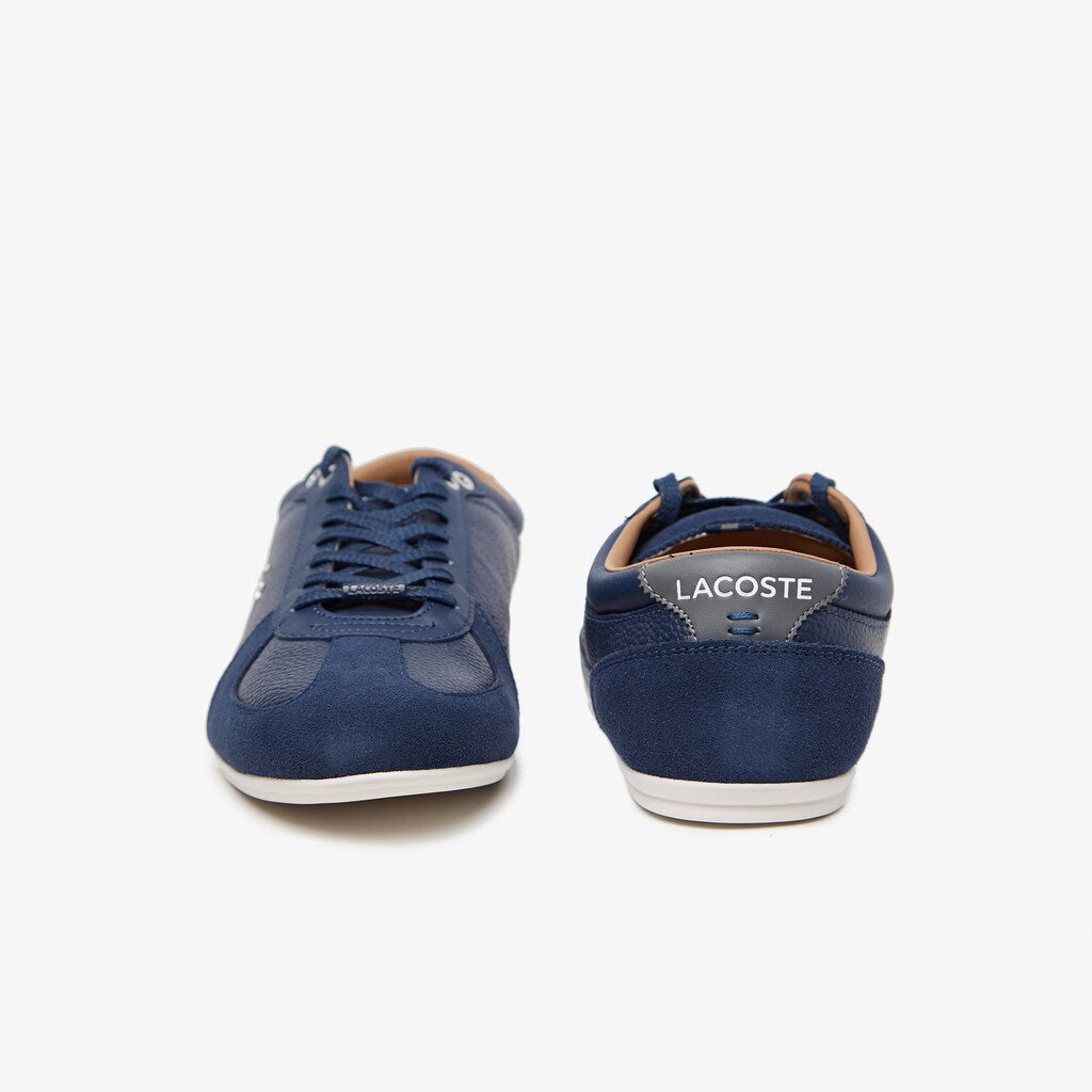 Mens   Evara Leather and Suede Sneakers | Lacoste Navy/Dark Grey • 8F7