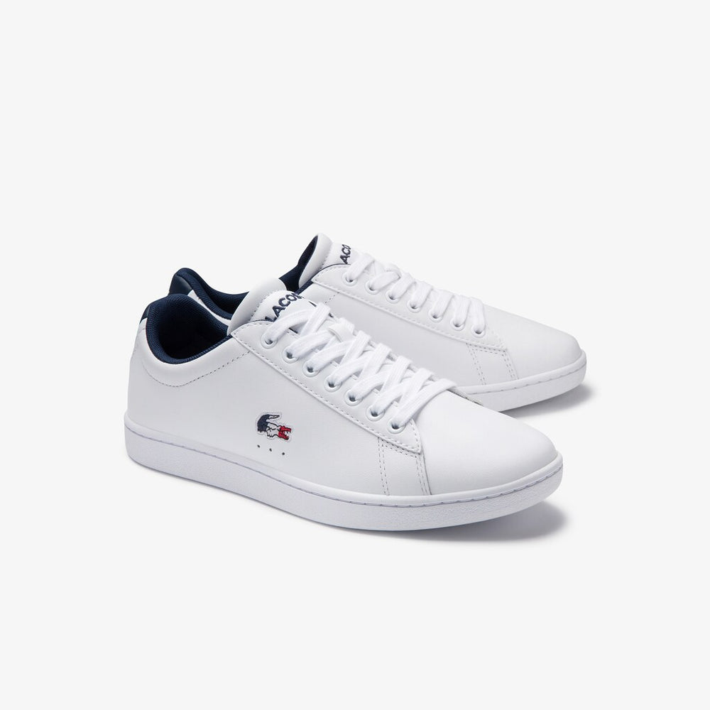 Womens Wo  Carnaby Evo Tricolore Leather and Synthetic Sneakers | Lacoste White/Navy/Red • 407