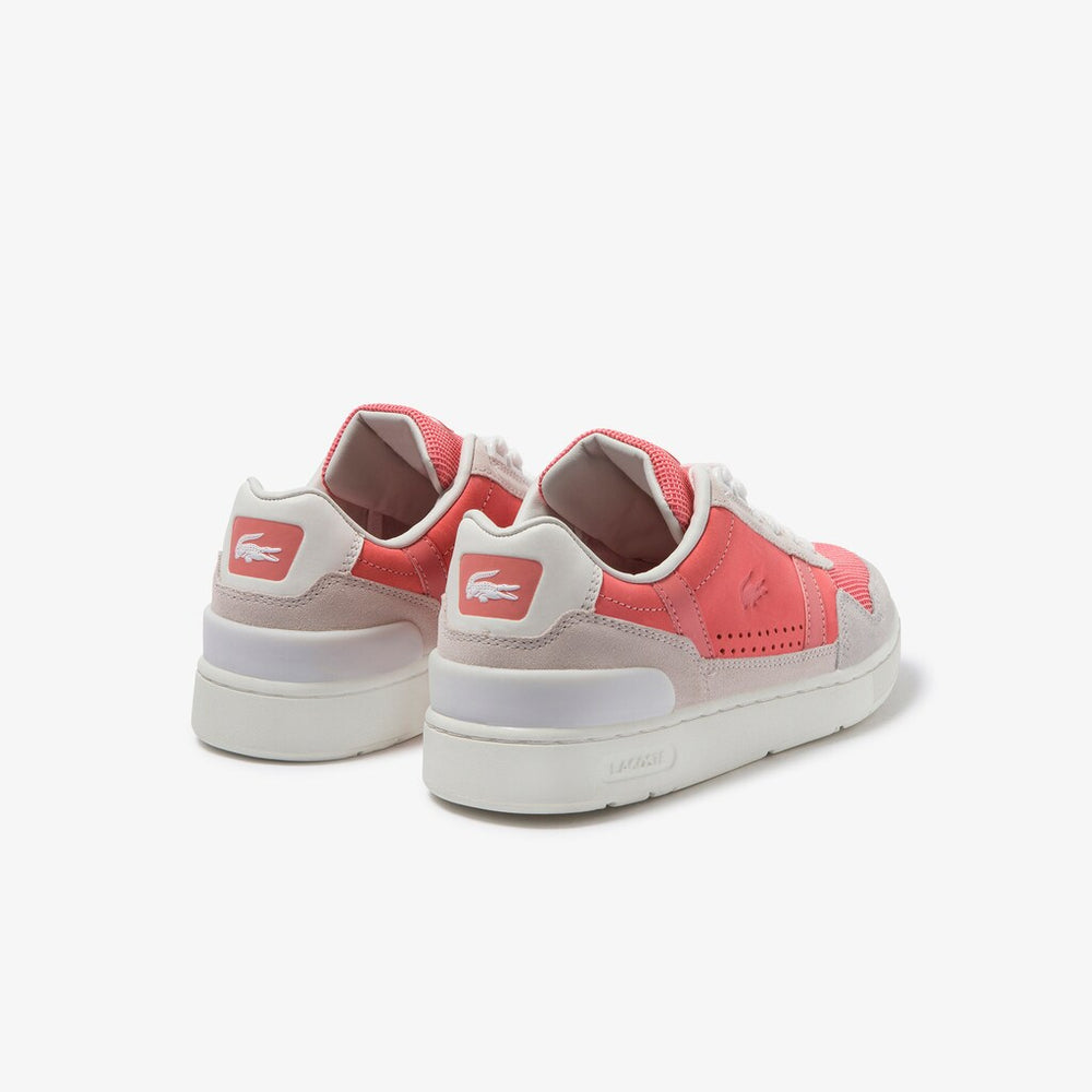 Womens Wo  T-Clip Leather and Suede Sneakers | Lacoste Off Wht/Pnk • 06C