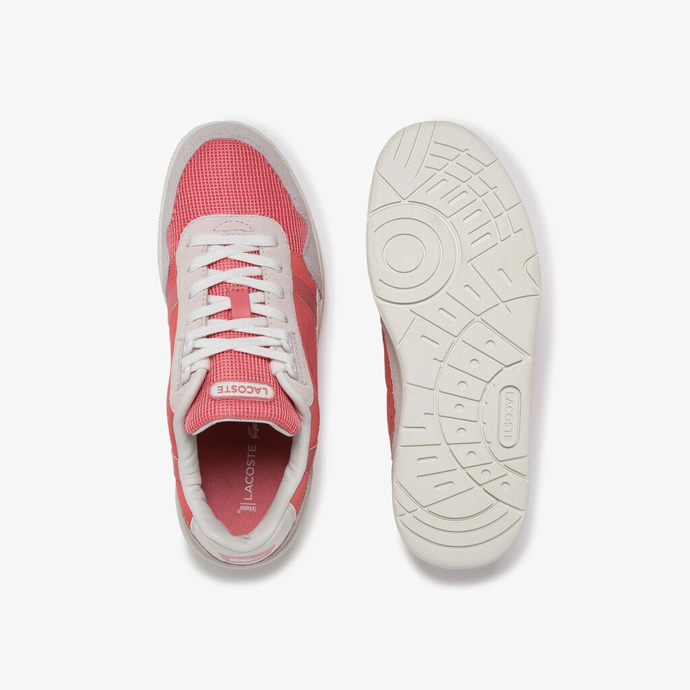 Womens Wo  T-Clip Leather and Suede Sneakers | Lacoste Off Wht/Pnk • 06C