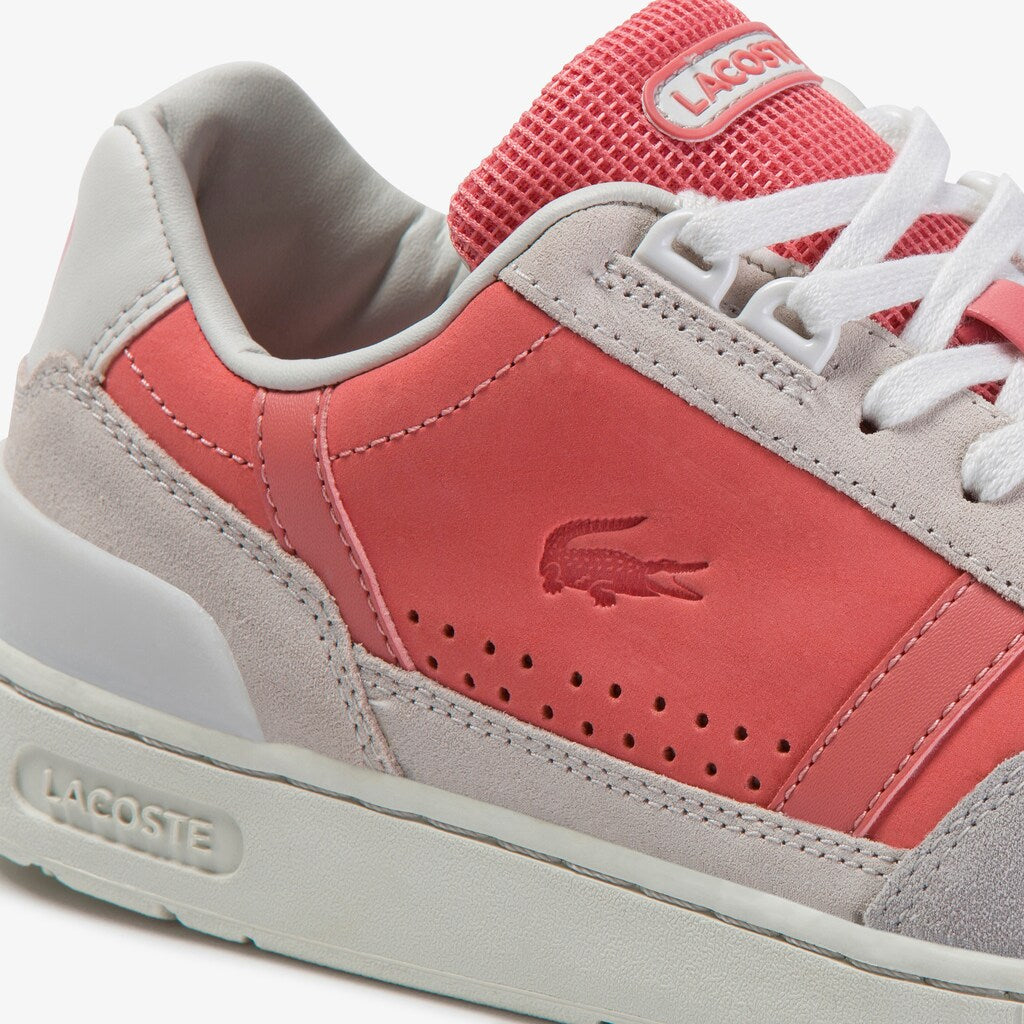 Womens Wo  T-Clip Leather and Suede Sneakers | Lacoste Off Wht/Pnk • 06C
