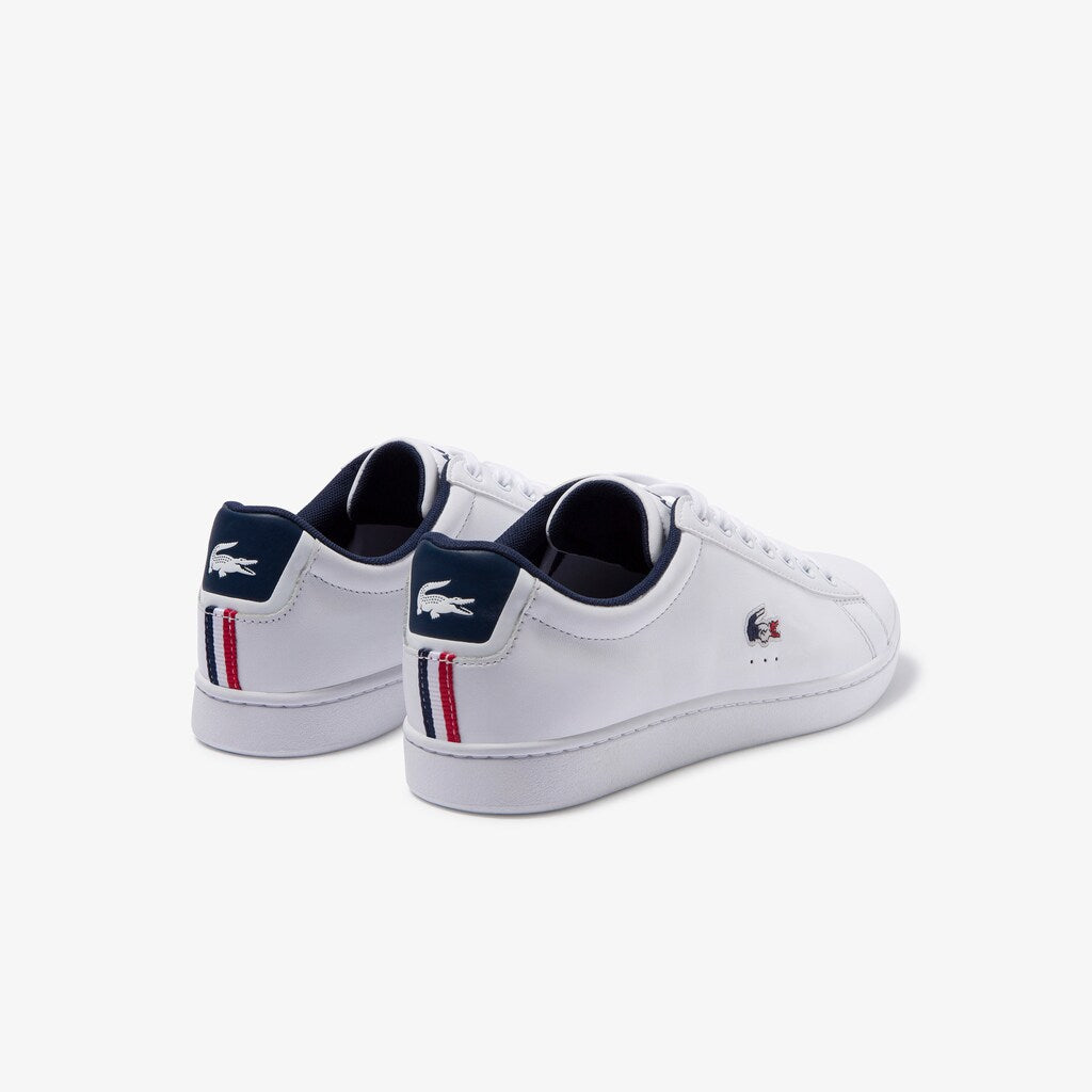 Mens   Carnaby Evo Leather and Synthetic Sneakers | Lacoste White/Navy/Red • 407