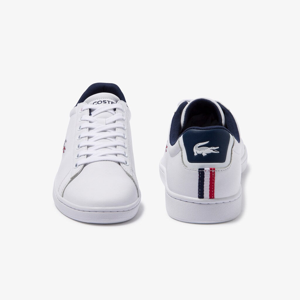 Mens   Carnaby Evo Leather and Synthetic Sneakers | Lacoste White/Navy/Red • 407