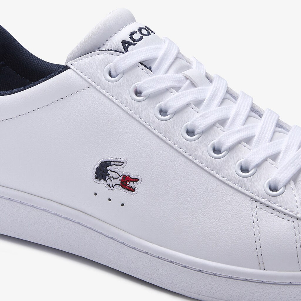 Mens   Carnaby Evo Leather and Synthetic Sneakers | Lacoste White/Navy/Red • 407
