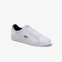 Mens   Carnaby Evo Leather and Synthetic Sneakers | Lacoste White/Navy/Red • 407