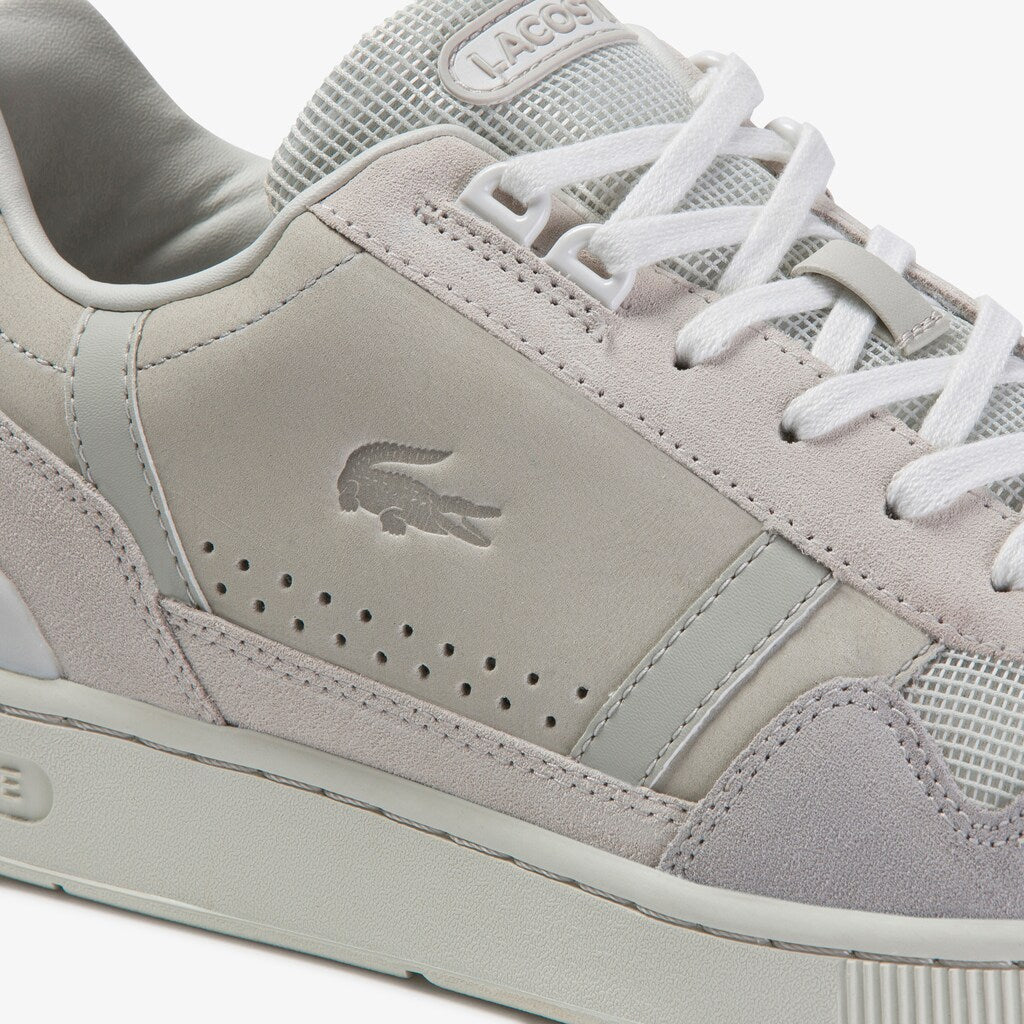Mens   T-Clip Suede Sneakers | Lacoste Off White/Light Grey • 6D2