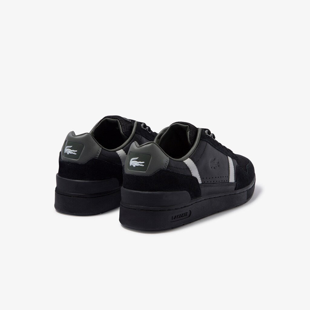 Mens   T-Clip Leather and Suede Sneakers | Lacoste Black / Grey • 237